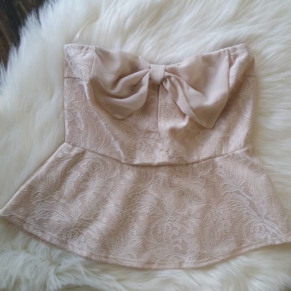 Poetry Tops - B2G1 Poetry Cream Lace Bow Strapless Top